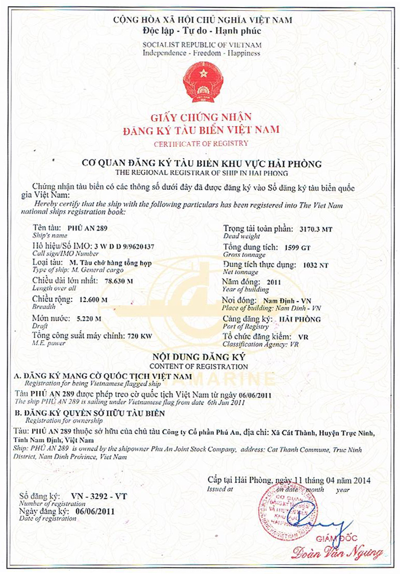 đăng ký tàu phú an 289